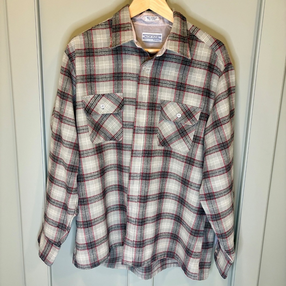 Vintage 90s No Fade for Anthony's Flannel Shirt Size L (16 -‎ 16.5) Plaid Grunge
